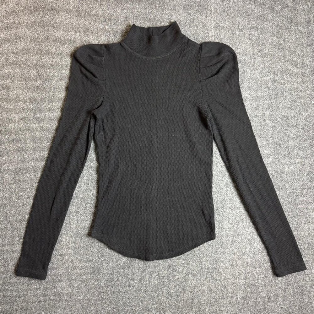 Free People Black Turtleneck Long Puff Sleeve Top Sweater Women's Small S / P